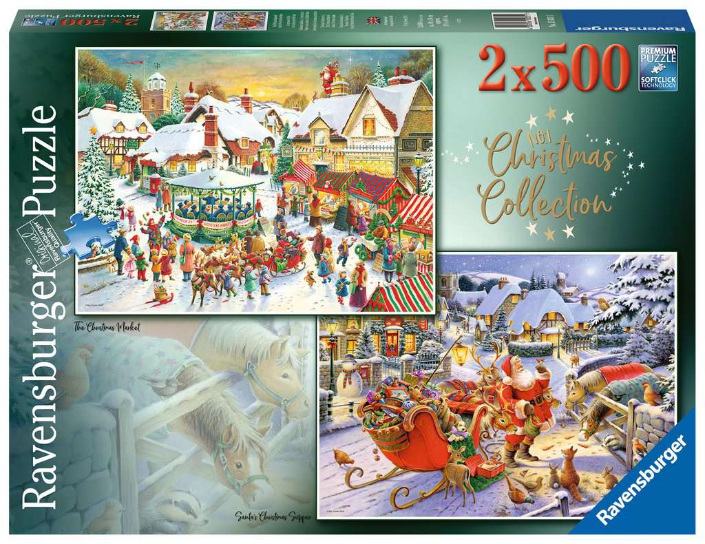 Ravensburger Christmas Collection No.1, Christmas Market & Santa's Christmas Supper 2x500Pc Puzzle image 0